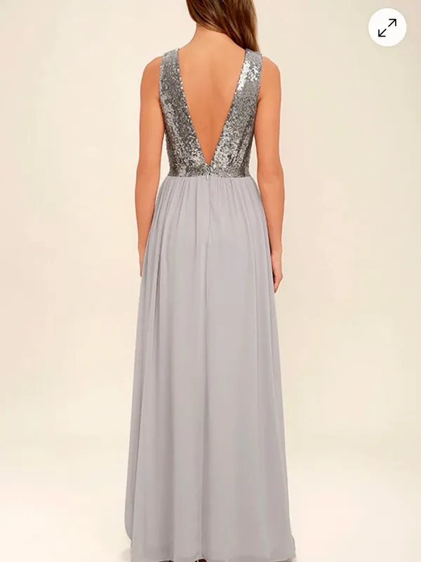 Lulus Elegant Encounter Pewter Sequin Maxi Dress Size Small - Image 2