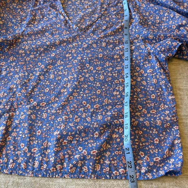 Madewell Blue Floral Puff‎ Sleeve V Neck Casual Blouse Top Women XS Boho Peasant - Image 5