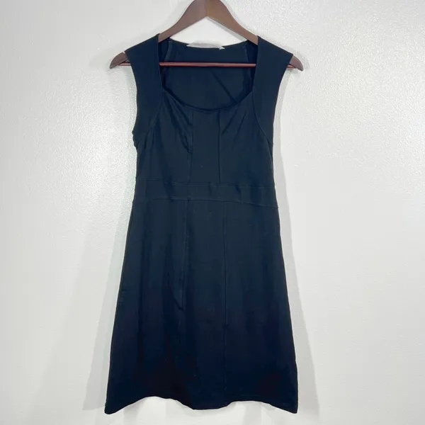 Athleta Black Square Neck Sleeveless Sheath Dress‎ Organic Cotton Spandex Small - Image 2