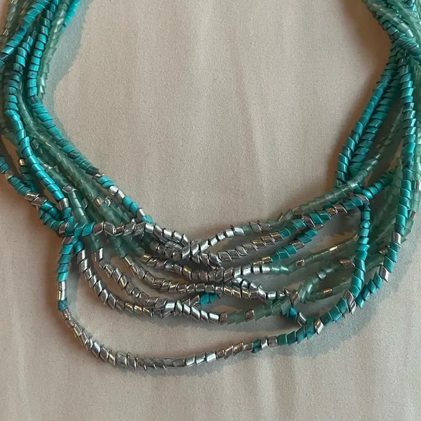 Turquoise and Silver Beaded Necklace Blue - Image 3