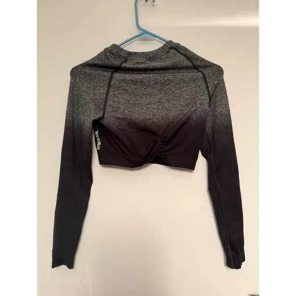 Gymshark Adapt Ombre Seamless Long Sleeve Crop Top Black‎ Grey Size M - Image 2
