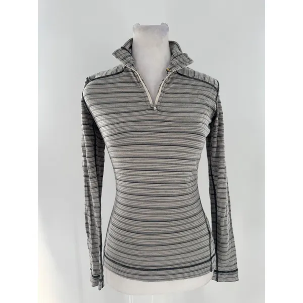 Smartwool Merino Wool 1/4 Zip Base Layer Top XS Gray Stripe Mock Neck Outdoor - Image 2
