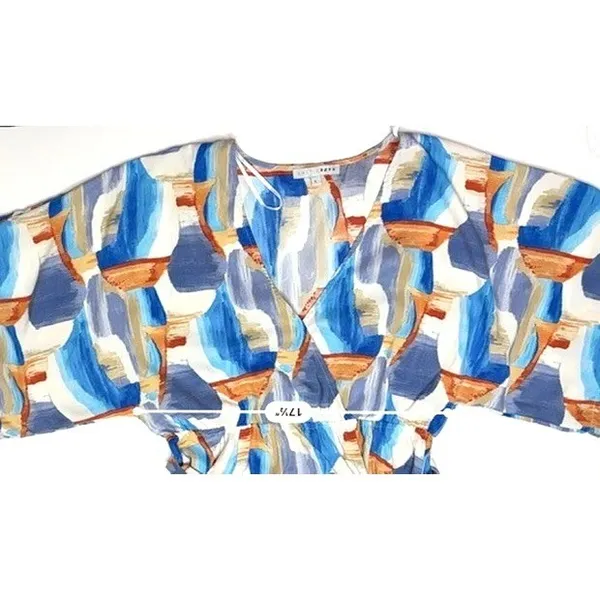 Baltic Born Morgan Kimono Maxi Dress XL Blue White Floral Abstract Peasant - Image 7