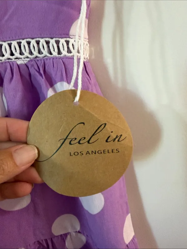 V-Neck Purple Polka Dot Tiered Casual Dress - Image 2