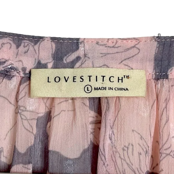 LoveStitch Pink and Grey Floral Sheer Blouse L - Image 10