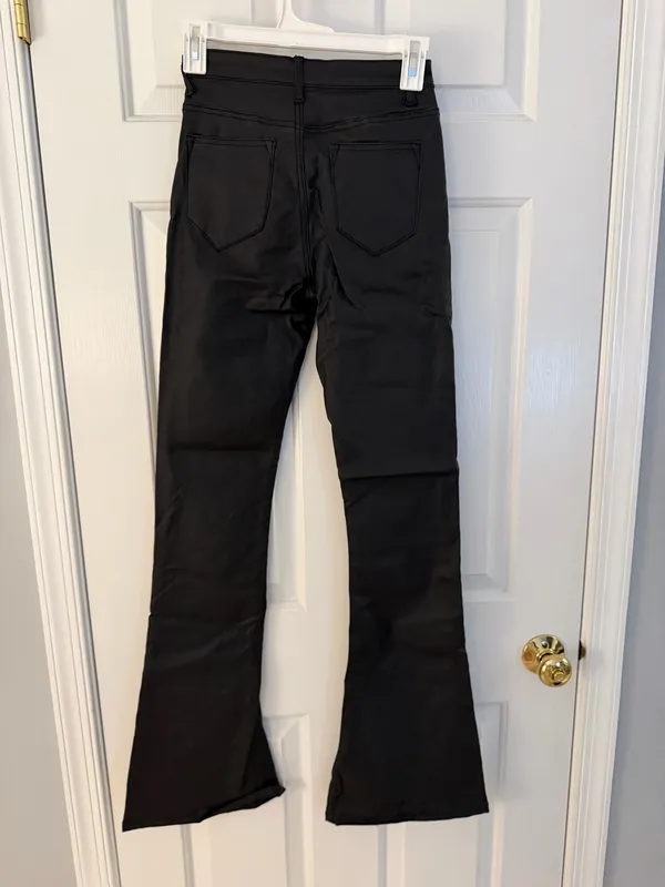 Edikted Black Leather Pants Flare - Image 2