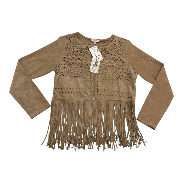 Easel Los Angeles Suede Like Jacket Boho Fringe Cutout Embellished Tan‎ - Image 6