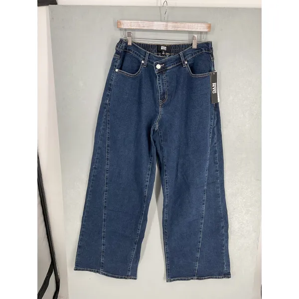 Madden NYC Womens Wide Leg Jeans Crossover Waist Dark Indigo Wash Size L 12-14 - Image 2