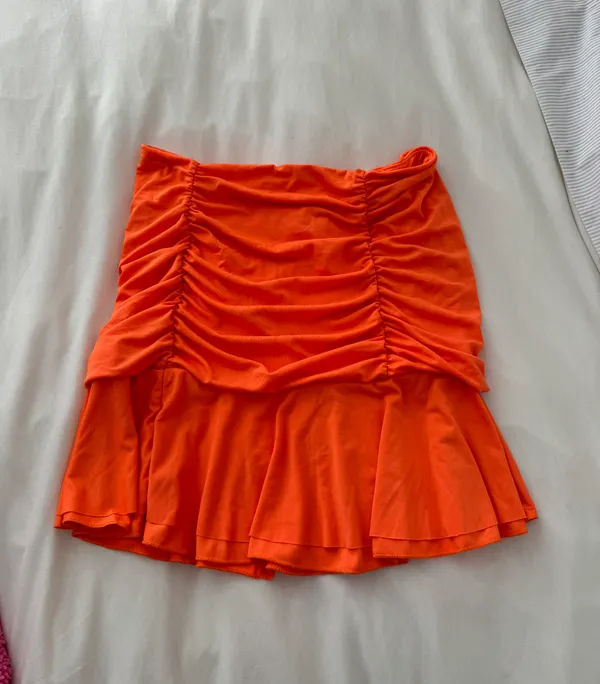 Women’s Orange Ruched Ruffle Mini Skirt - Image 2