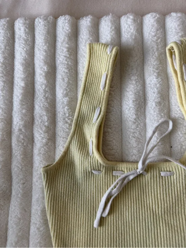 Altar'd State Pale Yellow Ribbed Tie-Front Tank - Image 2