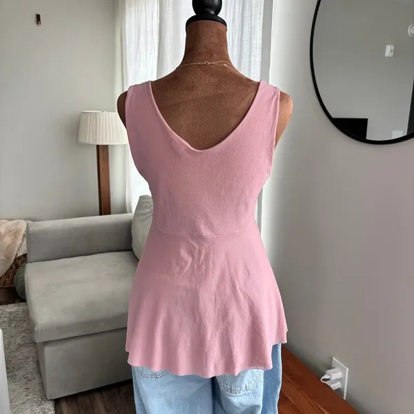 2000s Vintage Sweet Pea by Stacy Frati Pink Mesh Tie Front Babydoll Top Medium - Image 10
