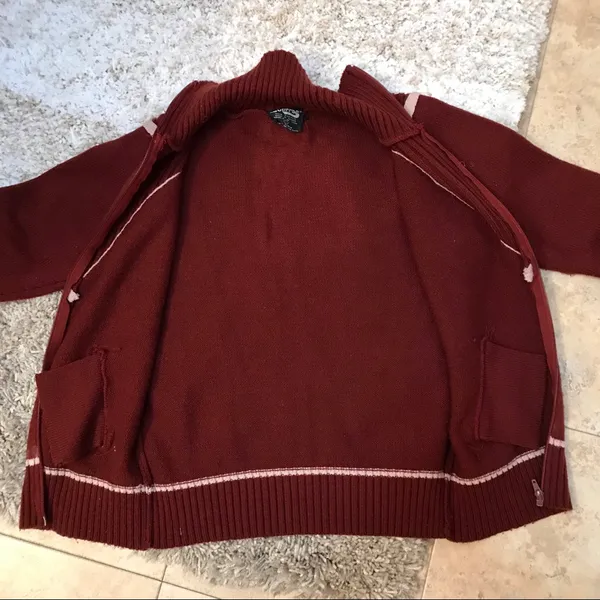 Vintage Sultra zip up sweater jacket maroon size S 70’s era Pockets - Image 8