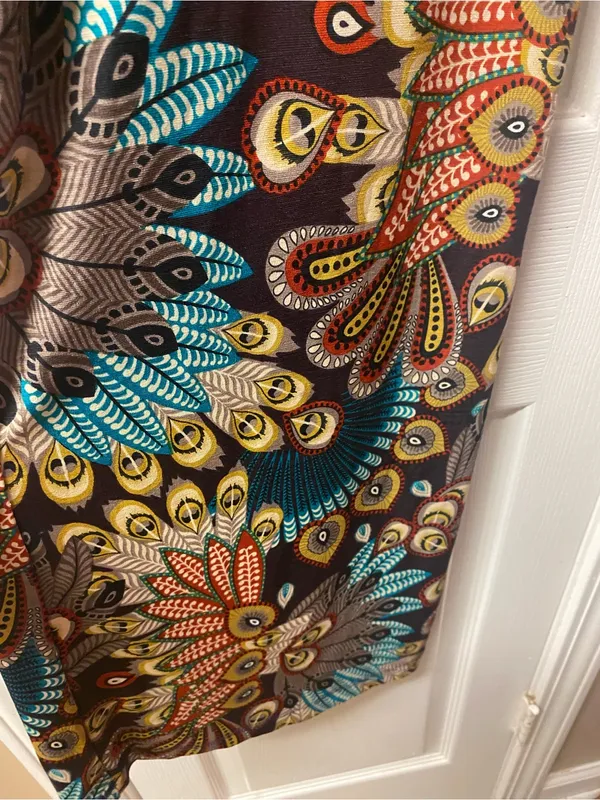 Boho Wide-Leg Palazzo Pants in Teal, Brown & Mustard - Image 2