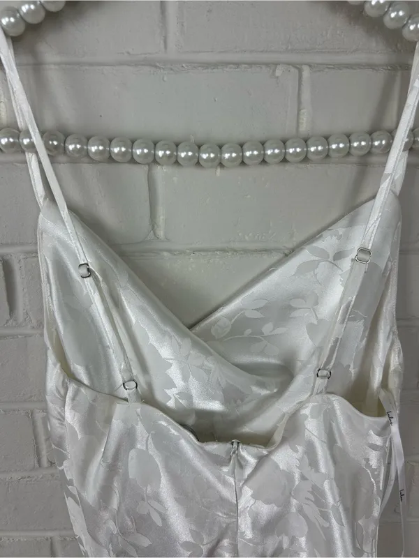 Lulus Close To Your Heart White Satin Jacquard Cowl Slip Mini Dress Size XS - Image 8