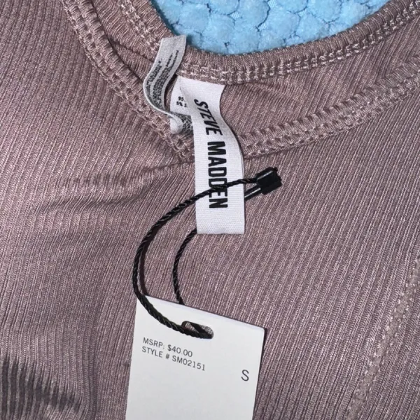 Steve Madden Ribbed Seamless Bra‎ Comfort Stretch Activewear, Bark, Size S, NWT - Image 2