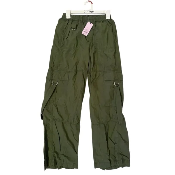 Olive Green Wide Leg Cargo Pants - Image 4