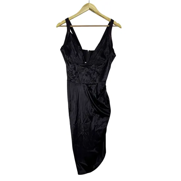 NWT Bella Barnett Satin Corset Pleated Draped Wrap Slit Midi Dress Glam Size M - Image 3