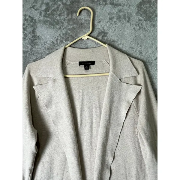 Ann Taylor Long Duster Jacket Small Cotton Blend Neutral Minimalist Lightweight - Image 2