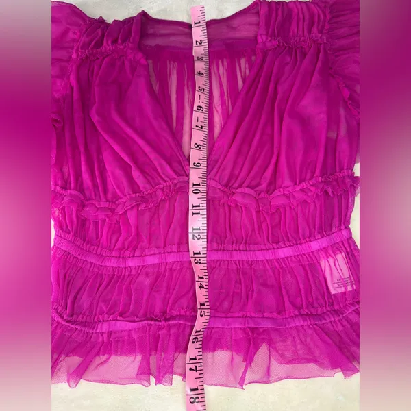 Free People Pink Ruffled Cap Sleeve Crop Blouse - Image 6