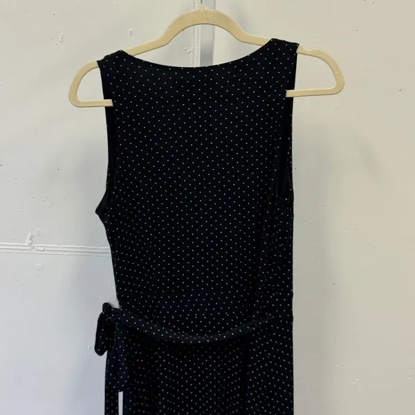 LOFT Polka Dot Sleeveless Wrap Dress Navy Blue White V-Neck Small Soft Stretch - Image 6