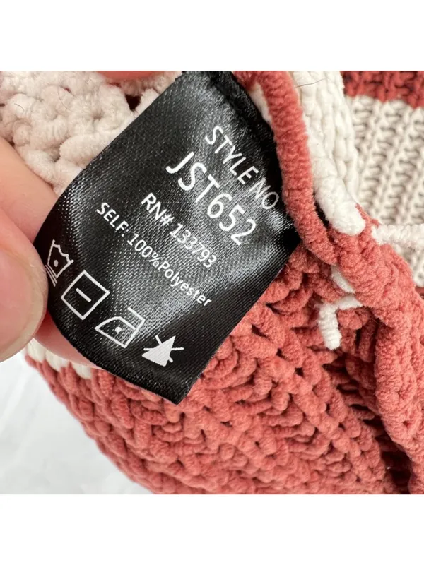 POL Striped Hooded Open Cardigan Sweater Rust Cream Size Small Cozy Boho - Image 10