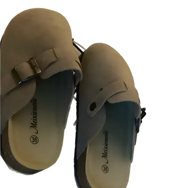 NIB Women's Tan Suede Clogs with a classic stylish look & vintage buckle design - Image 5