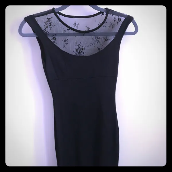 Black Short Dress w/Lace Neckline & Scoop Back - Image 5