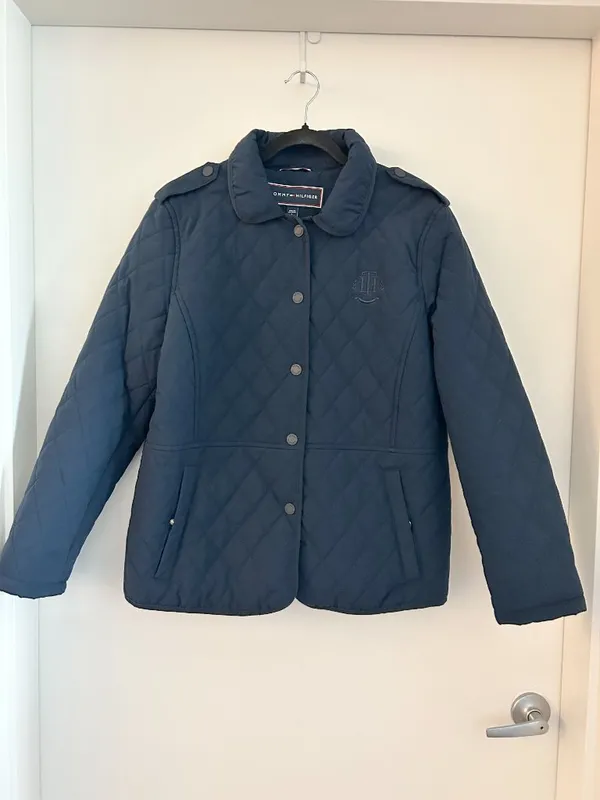 Tommy Hilfiger Women Quilted Button Down Water Resistant Jacket Navy Blue Size L - Image 4