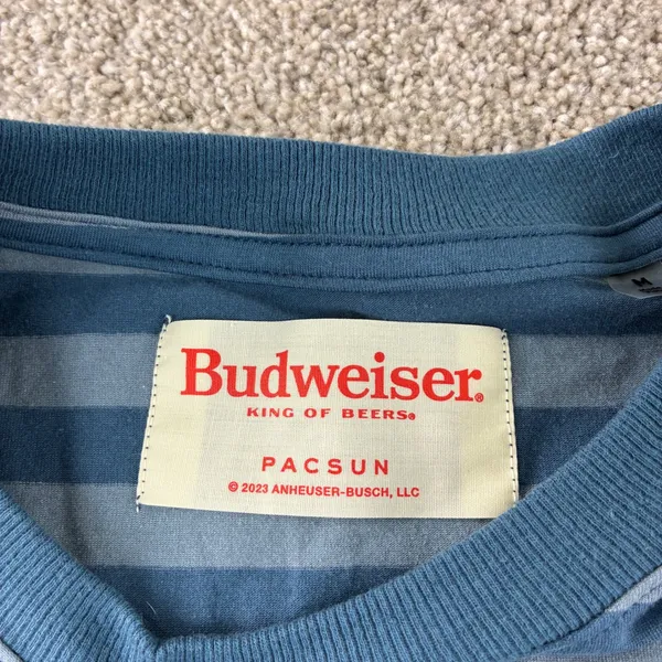 NWT‎ PacSun Budweiser Crop Top Striped Blue Graphic T Shirt Women's Size M - Image 2