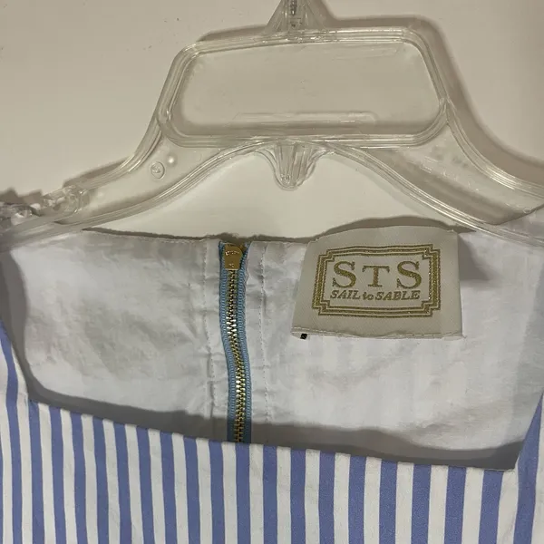 Sail To Sable Seersucker blue Tiered Mini stripe Dress size large - Image 3