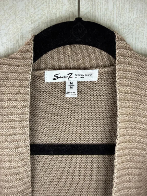 Seven7 Women’s Medium Taupe Beige Open Front Knit Cardigan Sweater - Image 3