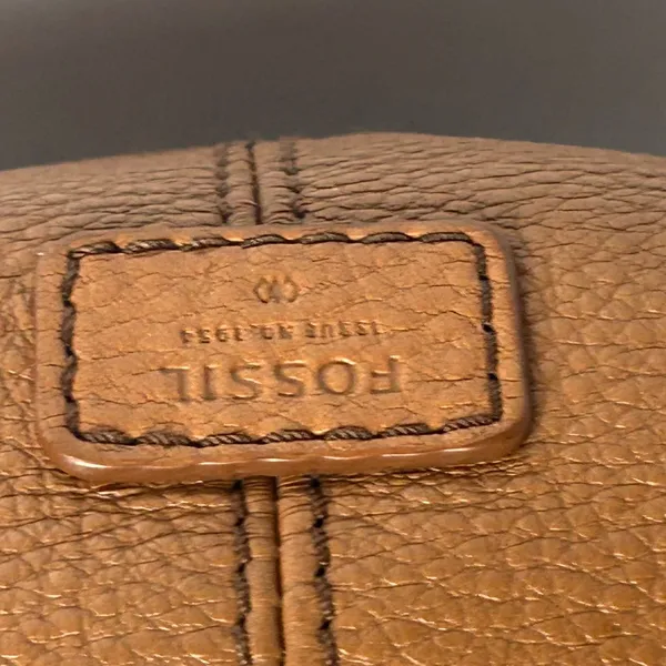 Fossil Cognac Brown Pebbled Leather Hobo Crossbody Bag Antique Brass Hardware - Image 6