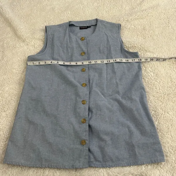 Vintage Linen Button Down Top Womens XL Crochet Collar Cottage Coastal Eyelet - Image 3