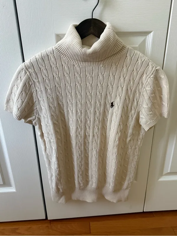 Y2K Ralph Lauren Cream Cable Knit Short Sleeve Turtleneck - Image 2