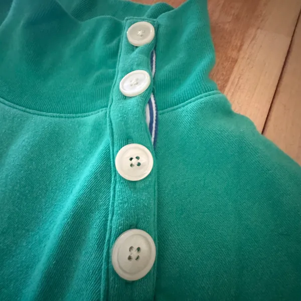 J.Crew Womens Teal Green Button Collar Mock Neck‎ Raglan Sweatshirt Size M - Image 2