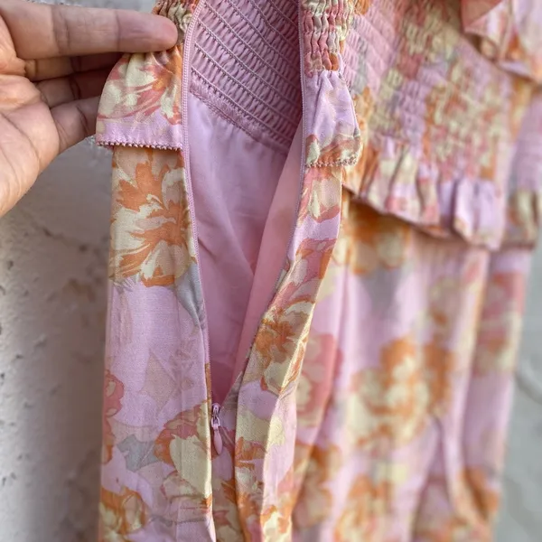 Astr floral print ruffle off- shoulder mini dress smocked bodice size M - Image 4