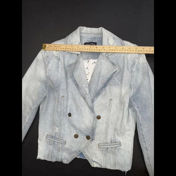 Revolve Retrofête Vivienne‎ Denim Distressed Preppy Designer Jacket SMALL - Image 12