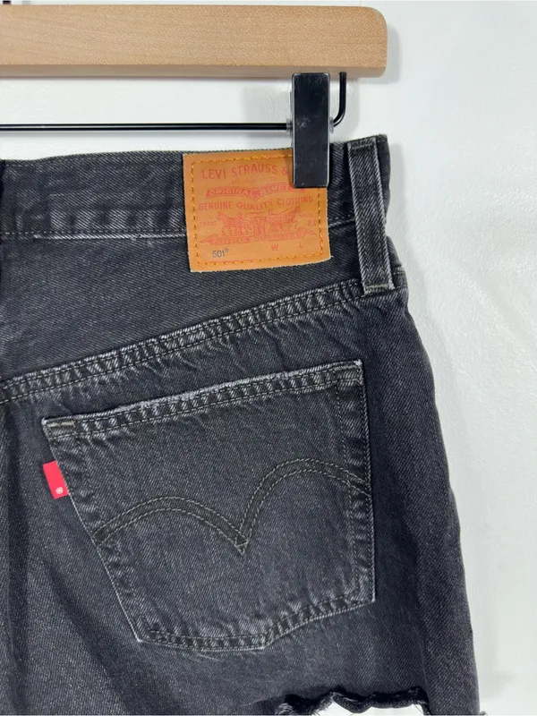Levi’s Premium 501 Original Black Distressed Denim Cutoff Shorts‎ 28 - Image 6