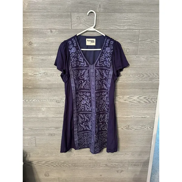 Savanna Jane Shift Dress‎ Womens Size Small Purple Boho Embroidered V Neck - Image 2