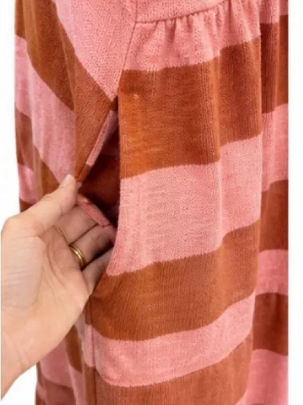Marine Layer striped tiered cotton maxi dress size M pink rust - Image 4