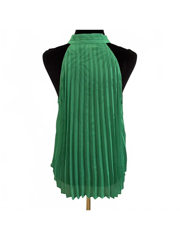 Ramy Brook Alex Pleated Blouse Halter Jacquard Garden Green Island Women's Small - Image 8