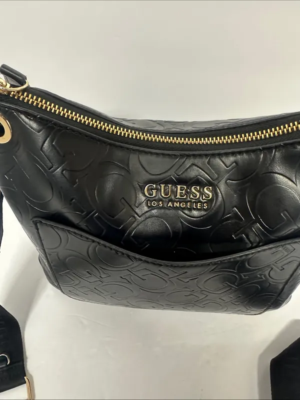 GUESS Black Embossed Logo Crossbody with Gold Hardware - Image 2