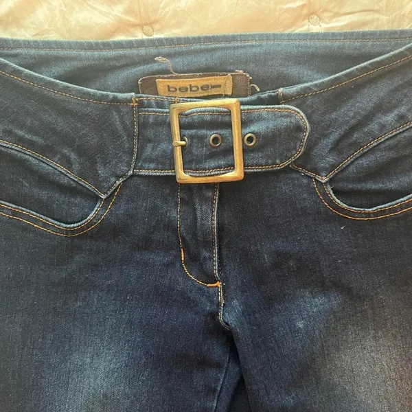 Bebe Vintage Y2K Low Rise boot cut Indigo jeans with belt buckle closure EUC - Image 7