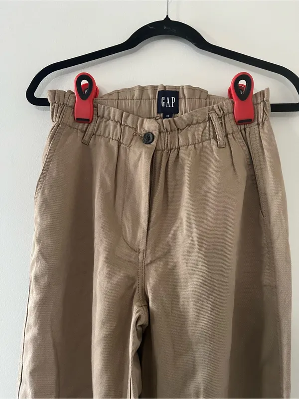 Gap Tan Khaki Wide Leg Pants 2 High Rise Elastic Waist Preppy Minimalist Coastal - Image 2