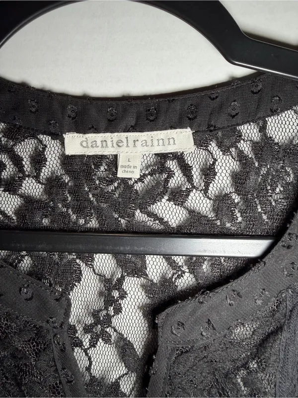 Daniel Rainn‎ Black Swiss Dot Lace Yoke Blouse - Image 2