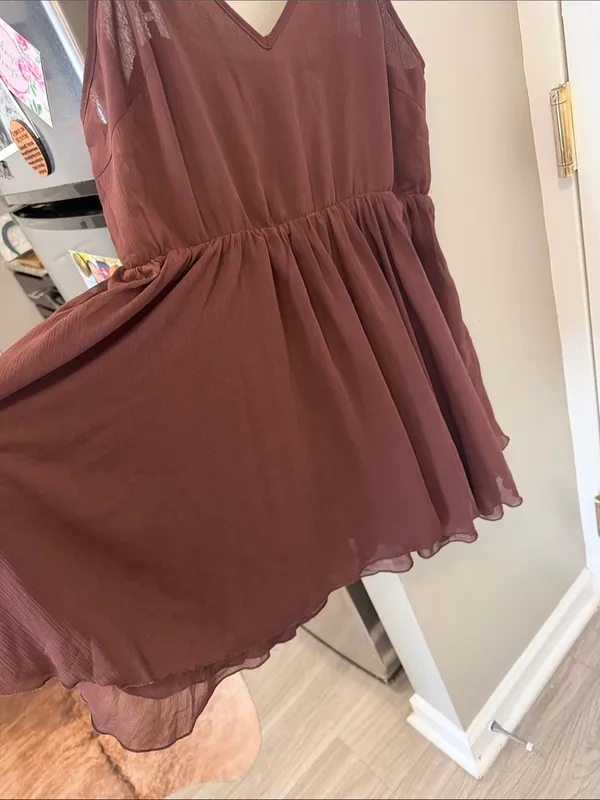 Commense Brown Triple-Layer Babydoll Boho Mini Dress Size Large NWOT - Image 4