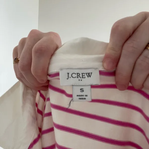 J.Crew Striped Pink and White Women's Rugby Top - Image 5