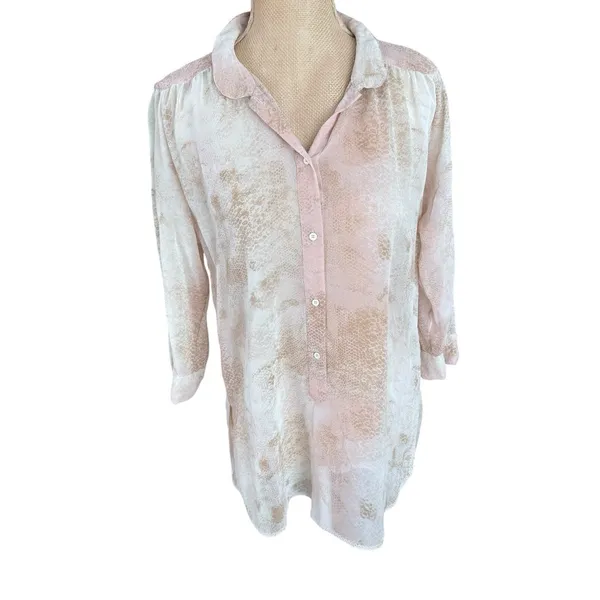 Wilfred 100% Silk Cream/pink Hi Low Henley Blouse‎ Old Money Flowy Career Small - Image 2