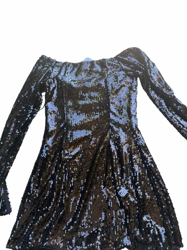 NEW Oh Polly Black Off-Shoulder Sequin Mini Dress Bustier Long sleeve birthday - Image 4