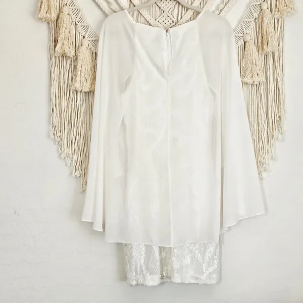 One33 Social White Sequin Cape Minidress Size 10 Bridal Cocktail Sheath - Image 12
